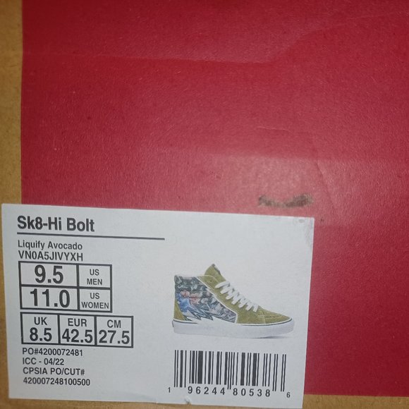 Vans Sk8-Hi Bolt Liquify Avocado Green White Canvas Suede Men's 9.5 VN0A5JIVYXH - Picture 3 of 14